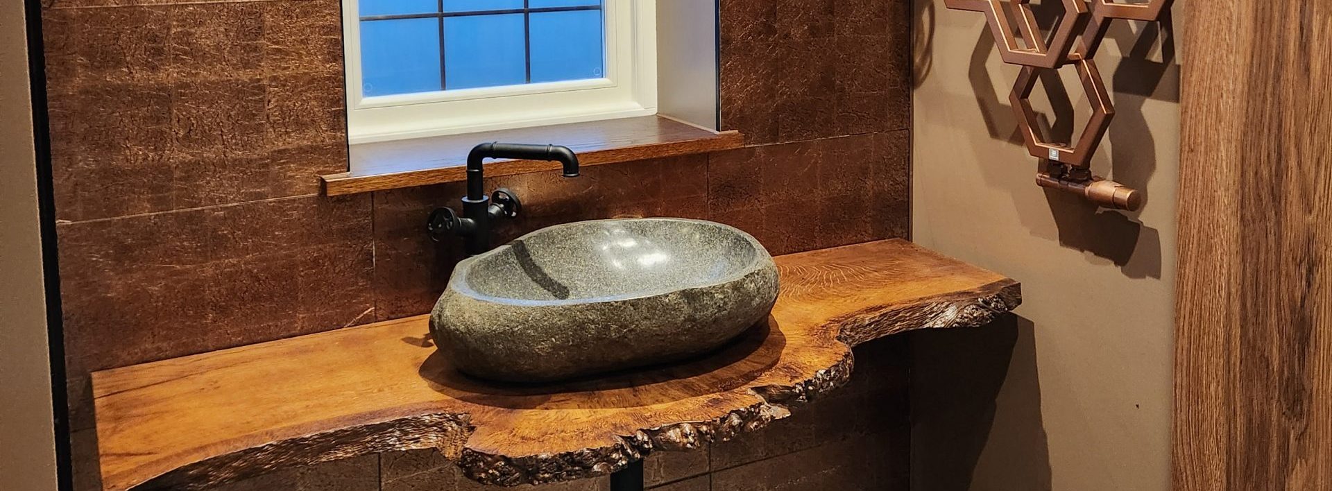 Luxury bespoke bathroom vanity in Surrey with storage and mirror unit